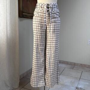 Anthro Anthropologie Windowpane Wide Leg Tie Waist Pants Minimalist XS